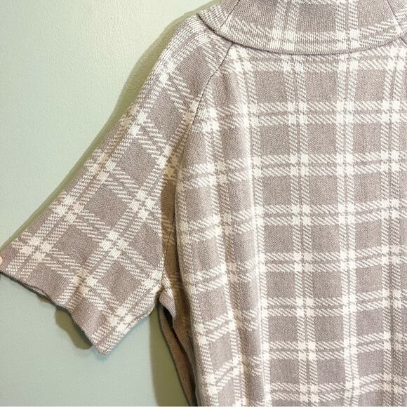LOFT Outlet Women's Tan Plaid Turtleneck 3/4 Sleeve Poncho Knit Sweater Medium - Picture 12 of 14
